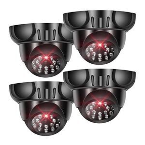 Dummy Security Camera, Fake Security Camera w/ One Red LED Light, Black (4 Pack)